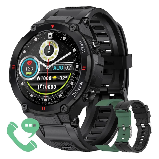 Reloj Inteligente Hombre Smartwatch - Recibir y Contestar Llamadas - Marcación Caloría - Pulsómetro - Monitoreo de Sueño - Podómetro - Pulsera Reloj IP68 - Android iOS Xiaomi Huawei iPhone Negro