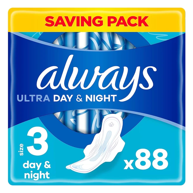 Always Ultra Day/Night Sanitary Towels Size 3 - Super Absorbent and Ultra Thin - Pack of 88