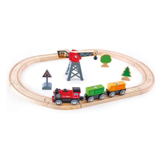 Set de tren de madera Hape E3731 con bucle de entrega de carga