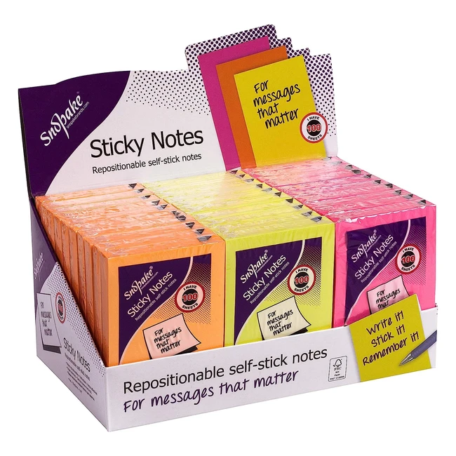 Snopake 76x50mm Sticky Notes - Neon Assorted Pack of 30 - Ref 14007