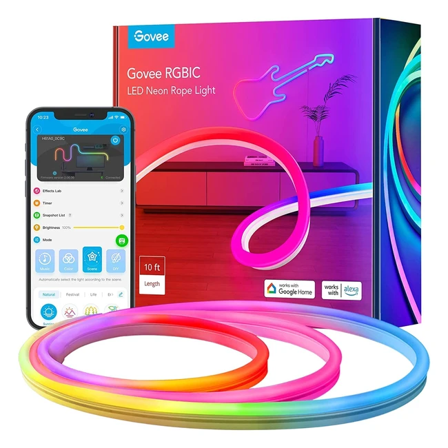 Govee Neon LED Strip 3m RGBIC - Musik Sync, Alexa & Google Assistant, DIY-Funktion