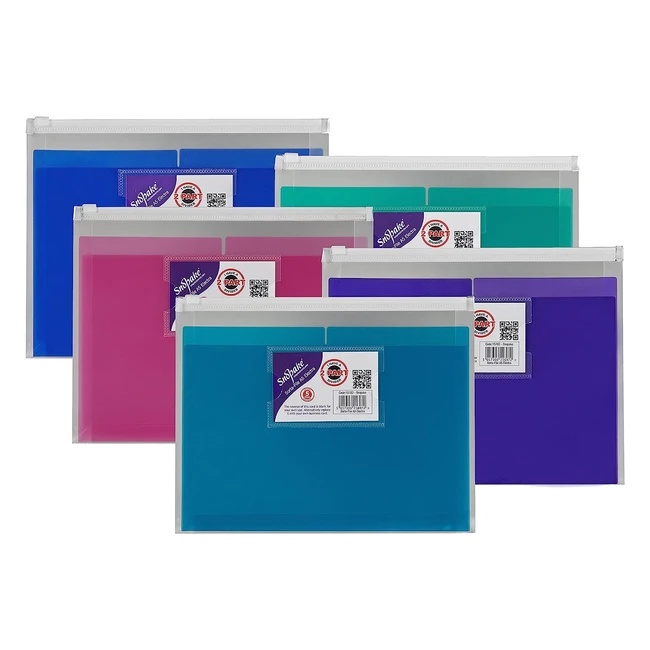 Snopake A5 Sortafile with Business Card Holder and Top Zip - Pack of 5 - Electra Assorted - 15763