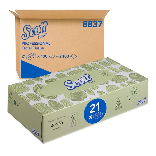 Scott Facial Tissue Box 8837 - Strong & Absorbent - 21 x 100 - White 2ply