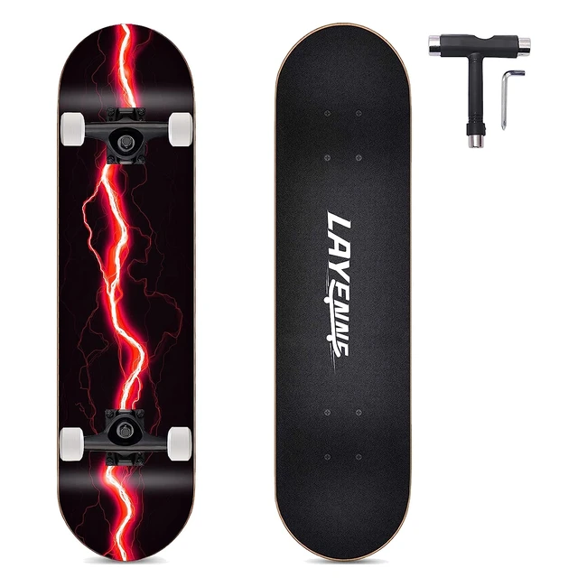 Completo Skateboard Professionale - Tavola in Acero a 8 Strati - 31x8 - Double Kick Deck - Adatto per Adulti, Principianti, Ragazzi, Ragazze, Adolescenti, Bambini