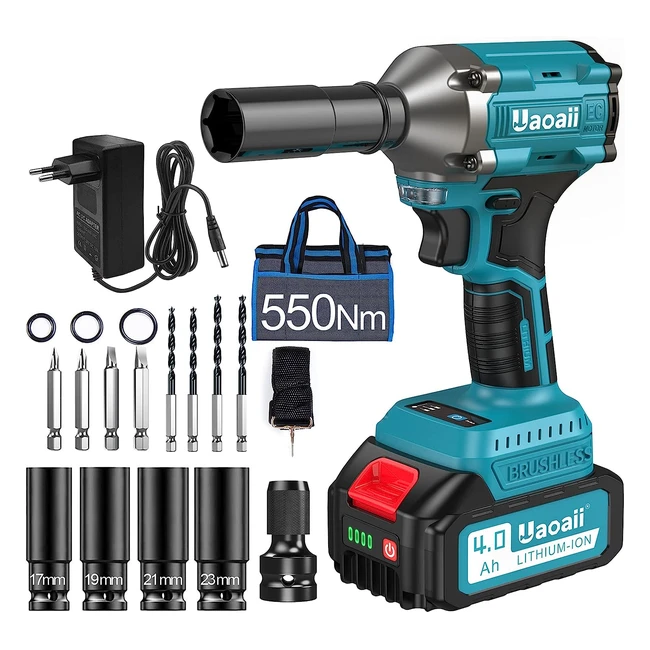 Llave de Impacto Brushless Uaoaii 550 nm - Batería 40 Ah - 21V