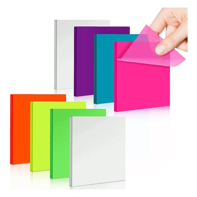 Note adesive trasparenti 7 colori 400 fogli 75x75mm - Set conveniente per scuola, ufficio e casa