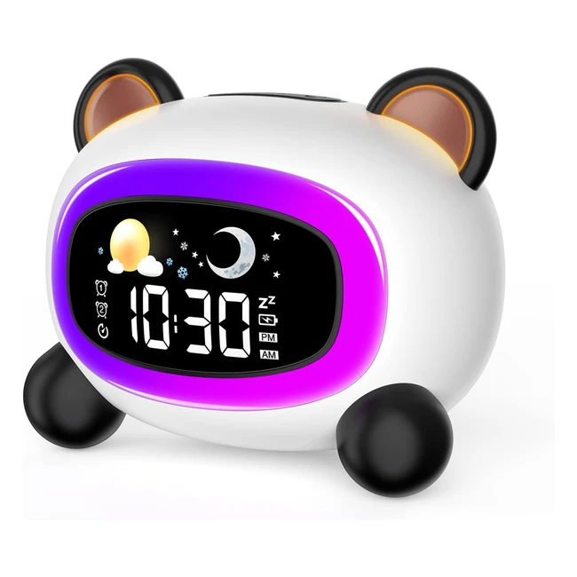 Despertador Infantil Lemnoi SG5 - 3 Niveles de Brillo - Luz Nocturna - 5 Colores - 7 Músicas - Carga Forma de Panda