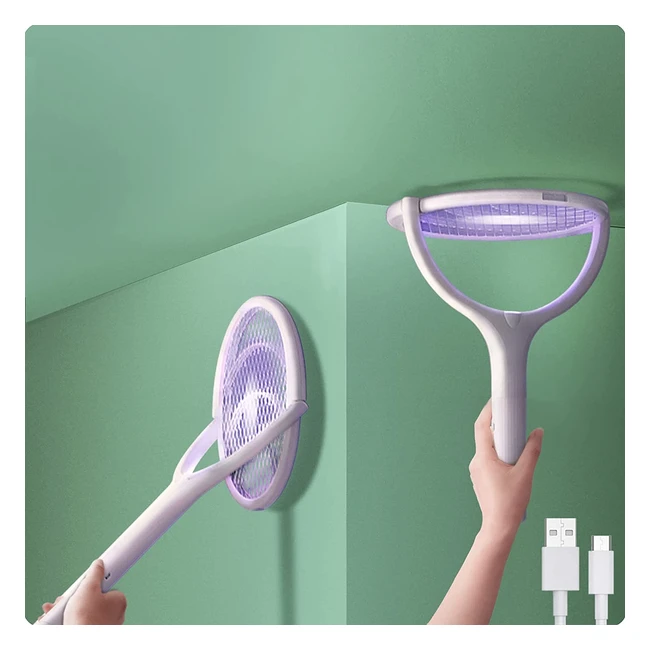 Raqueta Matamoscas Eléctrica Recargable - Cabezal Giratorio - Mata Moscas y Mosquitos - Anti Atrapa Insectos