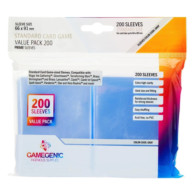 Gamegenic 200 Pack 66 x 91 mm Sleeves - Protezioni per carte da gioco standard grigie - Valore pack