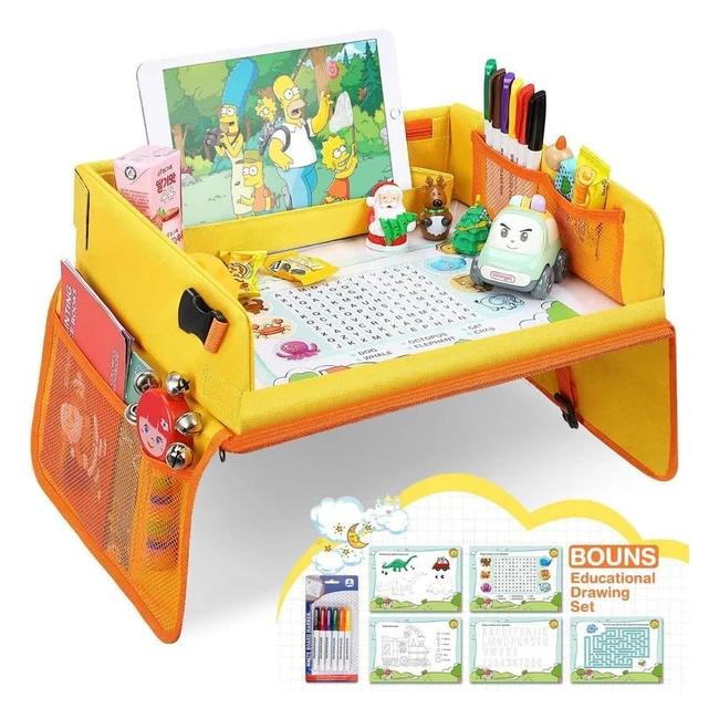 Mesa de Coche para Niños Jojoin - Tablero Impermeable - Bandeja para Coche - Cochecito - Avión - Incluye Papel de Dibujo y Pluma de Color