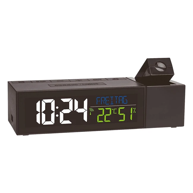 Horloge Radiopilotée TFA Dostmann 60501401 - Projection Show avec Climat Intérieur - Noir