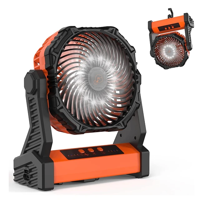 Ventilateur Camping USB Portable 3 Vitesses - Batterie Rechargeable 10000mAh - Lumière LED - Crochet - Réf. 123456
