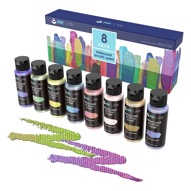 Pintura Acrílica Iridiscente 8 x 60ml - Colores Vibrantes y No Tóxicos