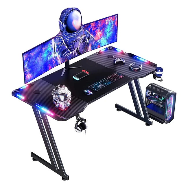Scrivania Gaming Hlonone 140 x 60cm - Ergonomica, LED, Fibra di Carbonio