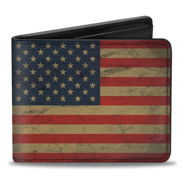 Portefeuille deux volets Buckledown en PU avec drapeau américain - Noir/Blanc