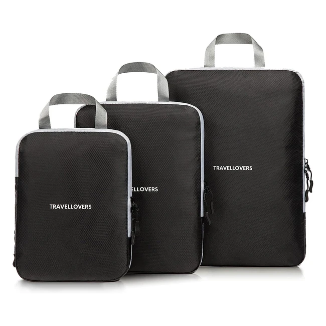 Travellovers Compression Packing Cubes - Durable Suitcase Organiser Bags - Waterproof - Black