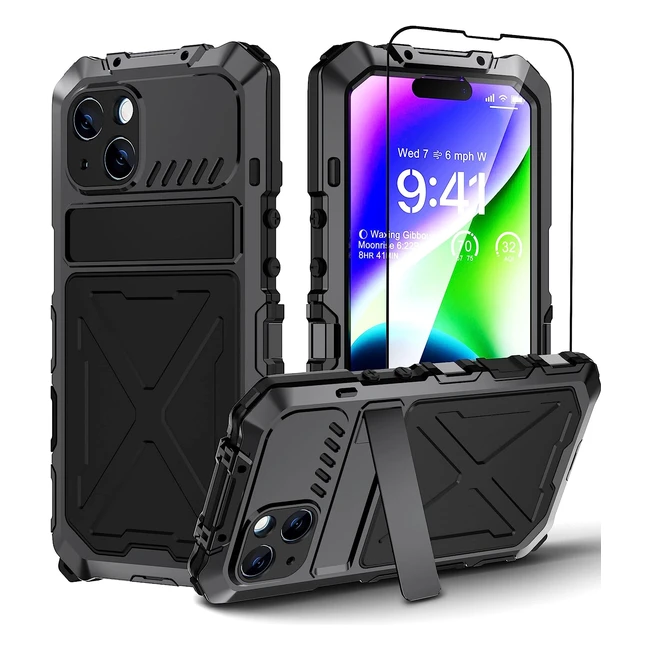 Funda iPhone 14 Militar Antigolpes - Carcasa de Metal 360° - Resistente al Impacto - Protector de Pantalla Vidrio Templado