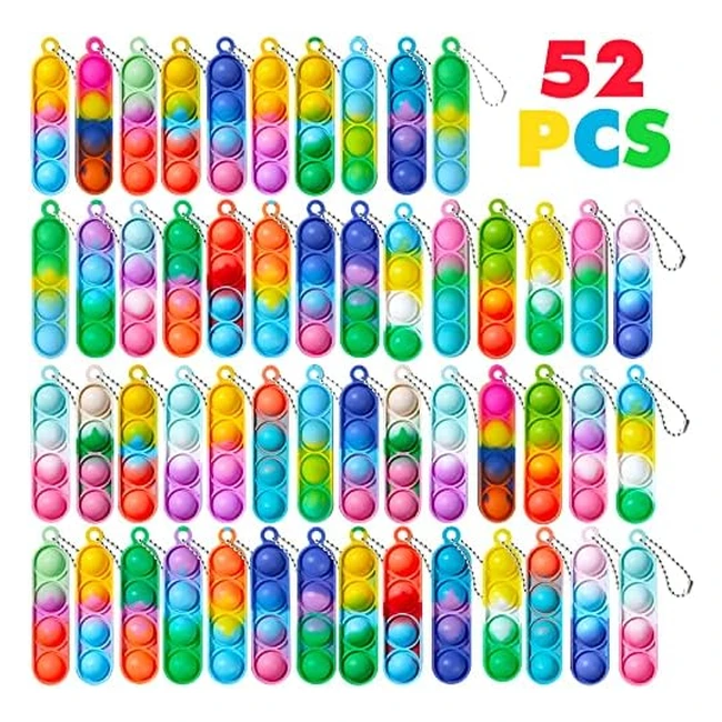 Hout 52pcs Keyring Fidget Toy Pack - Pop Keyring Party Bag Fillers for Kids - Poppet Keychain Stress Relief Sensory Toy