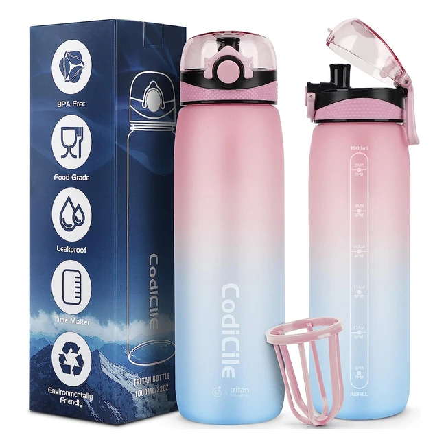 Codicile Water Bottle 1L - Tritan BPA Free - Leakproof & Dishwasher Safe - Ideal for Running, Gym, School, Outdoors