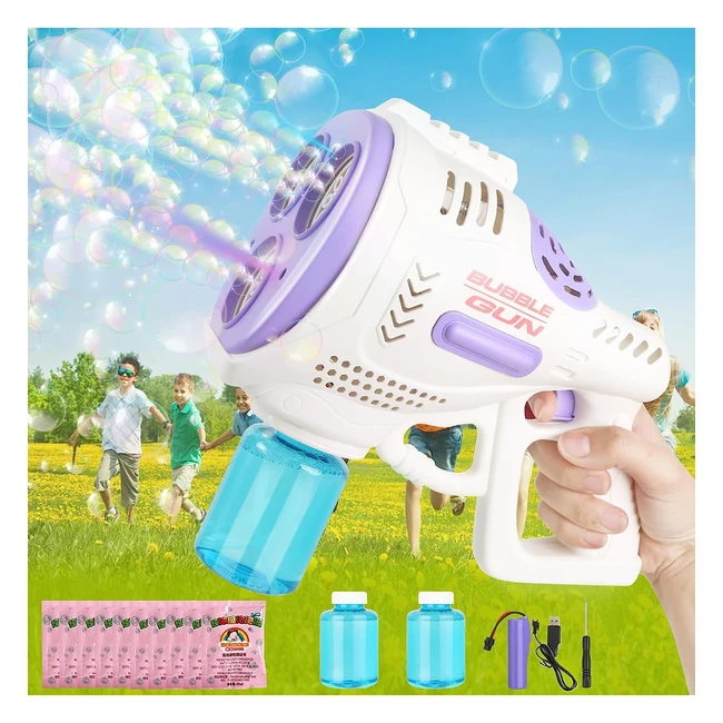 Bubble Machine Gun for Kids - Automatic Bubble Blaster 360Leakproof - LED Lights