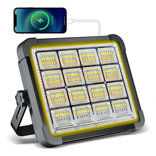 Projecteur LED rechargeable 80W - Batterie 192 LED - Panneau solaire - 4 modes d'éclairage - Batterie externe 12000mAh