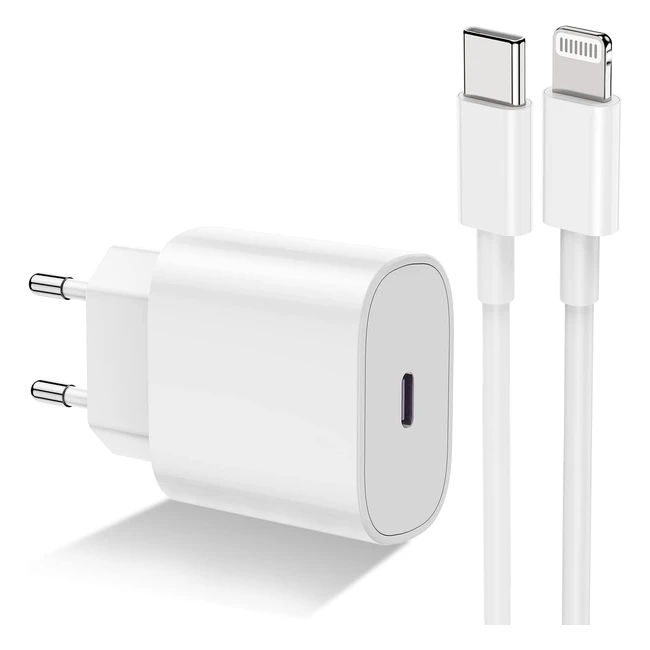Chargeur Rapide iPhone 20W - Certifié Apple MFi - Adaptateur Secteur Prise Chargeur - 2m Cable pour iPhone 14 13 12 11 - 20W USB C