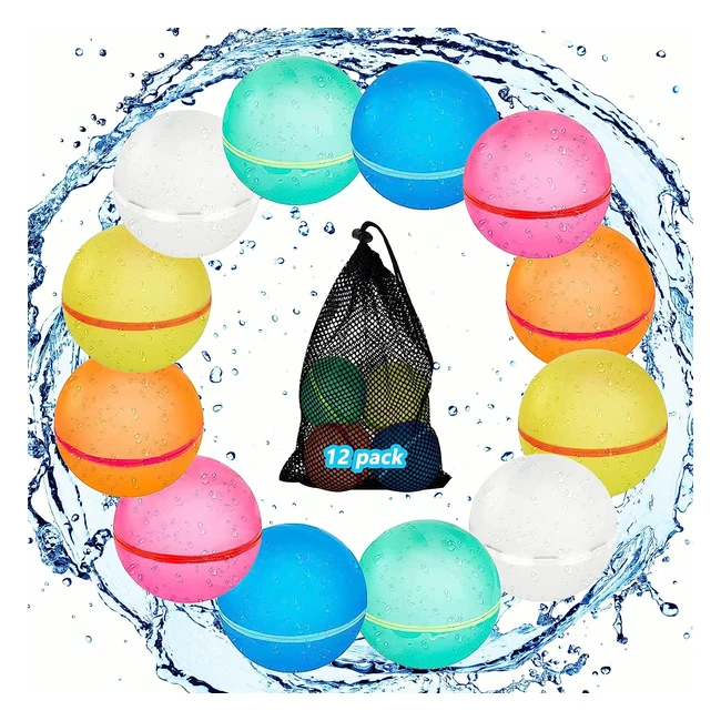 Clydpee Reusable Water Balloons - 12 Pack Magnetic Refillable Quick Selfsealin