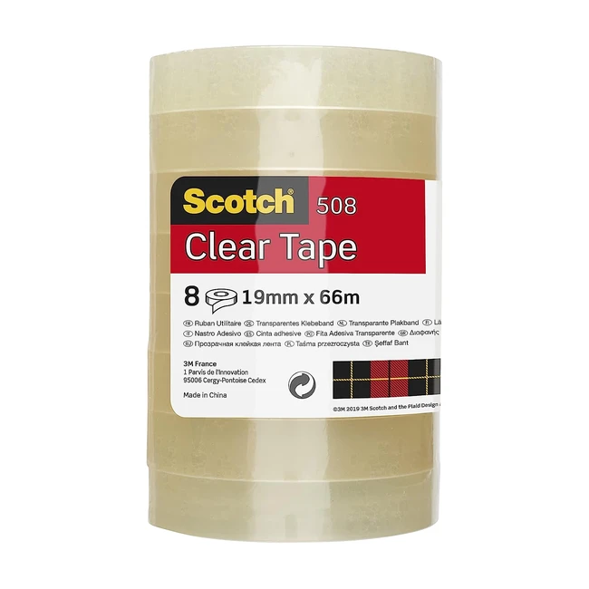 Scotch Transparent Tape 508 - 8 Rolls - 19mm x 66m - General Purpose Clear Tape