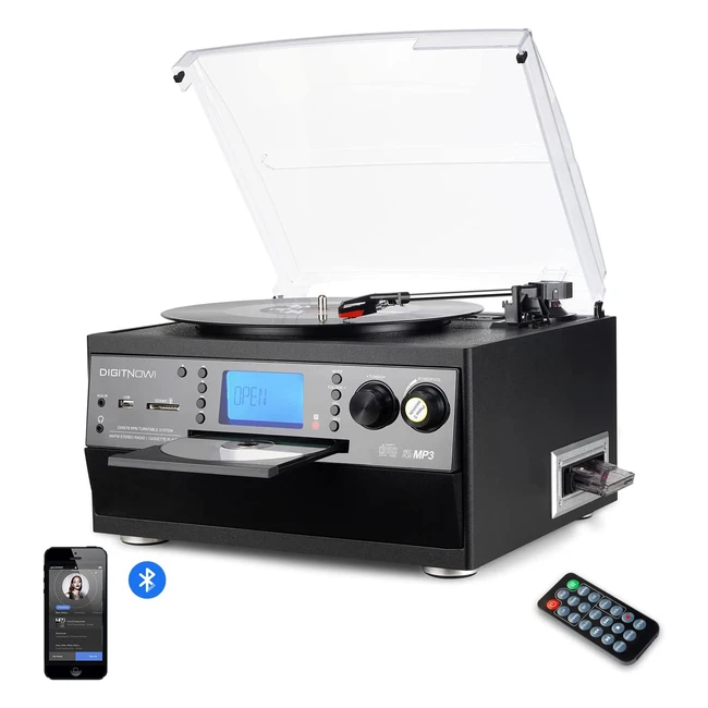 Platine Vinyle Bluetooth Digitnow - USB MP3 - Encodage Classique - Lecteur CD - FM Radio - Haut-parleurs Intégrés