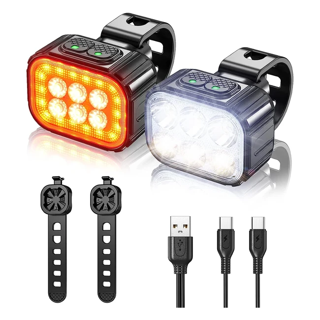 Luces Bicicleta USB Recargable - Potentes Luces LED Delanteras y Traseras - Impermeables - Múltiples Modos de Iluminación - Ideal para Montar de Noche, Acampar y Senderismo