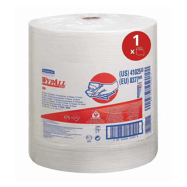 Wypall X80 Cloths 8377 - Reusable Cleaning Cloths - Large Wiper Roll x 475