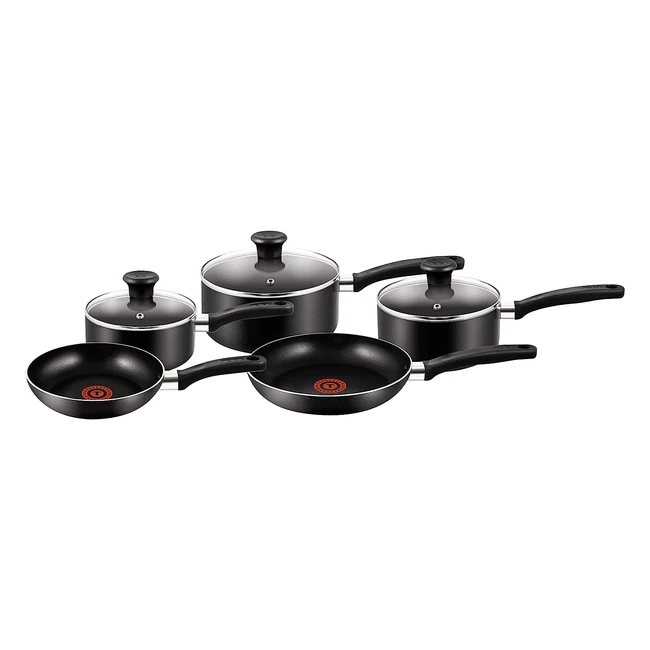 Tefal 5 Piece Essential Pots and Pans Set - Non-Stick Aluminium - Black - 5 Count