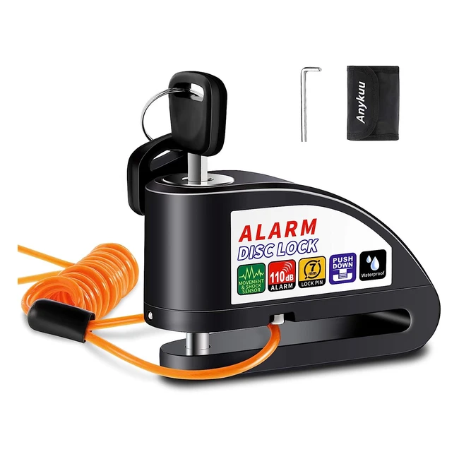 Lucchetto Antifurto Moto Anykuu - Impermeabile e Portatile - Allarme Sonoro 110db - Cavetto Reminder 15m