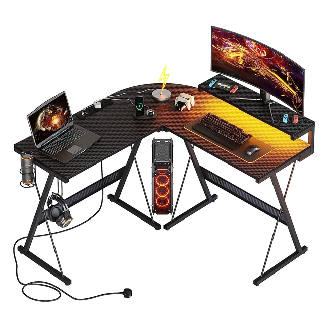 Bestier LED Gaming Desk 130cm - Reversible L-Shaped Computer Desk with RGB Lights