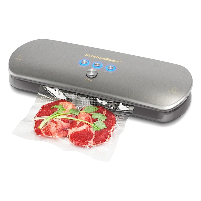 Envasadora al Vacío Doméstica KitchenBoss - Sistema de Sellado Automático por Vacío - Kit de Arranque - 5 Bolsas - Plata