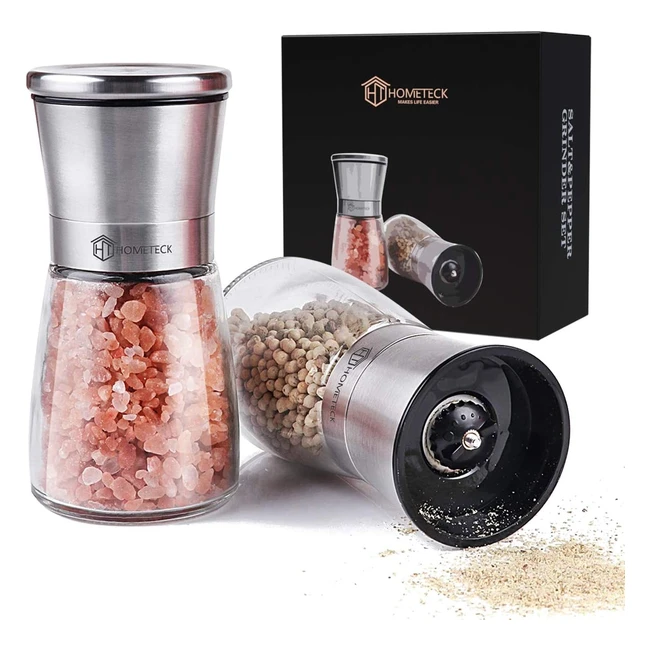 Molinillo de Sal y Pimienta Hometeck - Acero Inoxidable y Vidrio - Ajustable - Finezza