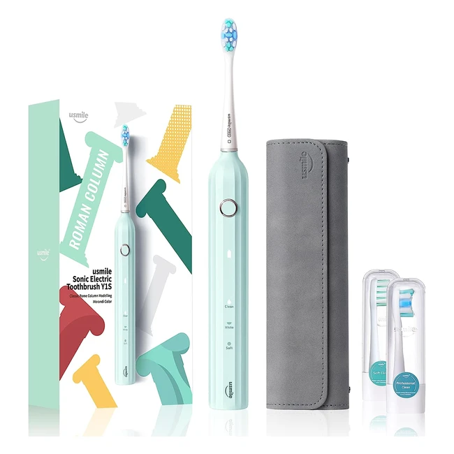 Cepillo de dientes eléctrico Usmile Y1S - Recargable por USB - Temporizador inteligente - Estuche de viaje - 2 cabezales - Verde menta
