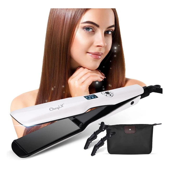 Plancha de Pelo Profesional Ckeyin - Placa Calefactora Ancha - Pantalla LCD - Herramienta de Peinado PTC - Blanco