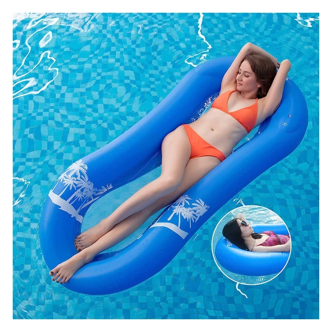 Hamaca Flotante Piscina Inflable Adultos - Colchoneta Hinchable con Reposacabezas y Red - Azul