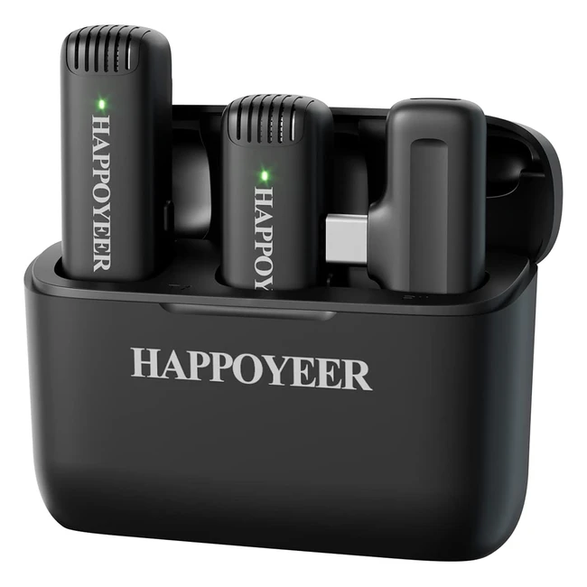 Microphone Lavalier Sans Fil Double pour Téléphones Portables Android - Clip USB C sur Revers - Deux Micros avec Étui de Chargement