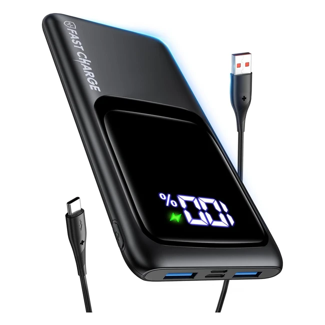 Bessline Batterie Externe 10000mAh Ultra Mince - Compact Power Bank 3A USB-C - 2 USB-A Sorties - Chargeur Portable avec Affichage LED - iPhone 14 13 Samsung S22 Xiaomi Huawei