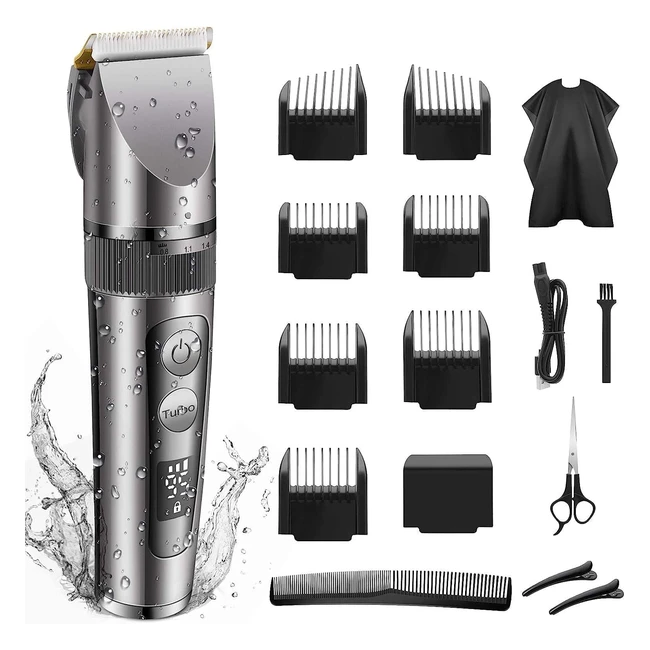 Tondeuse Cheveux Électrique Sans Fil IPX6 - Professionnelle, 3 Vitesses, Lames en Titane et Céramique, Écran LCD - Réglage Longueur, 8 Peignes - Réf: 123456