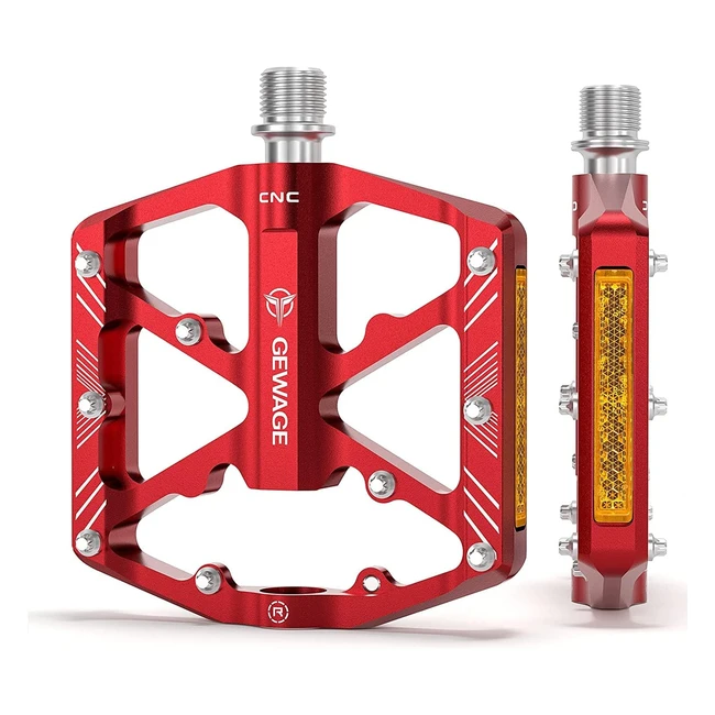 Pedales de Bicicleta con Tiras Reflectantes | Gewage | Ref: 916 | Plataforma de Aluminio CNC Antideslizante