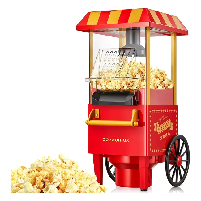 Cozeemax Macchina Popcorn 1200W - Senza Grassi e Senza Olio - Facile da Usare