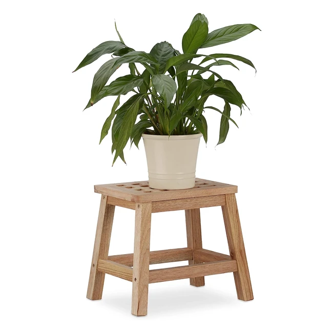 Taburete Bajo de Madera de Nogal - Ideal para Plantas - Relaxdays