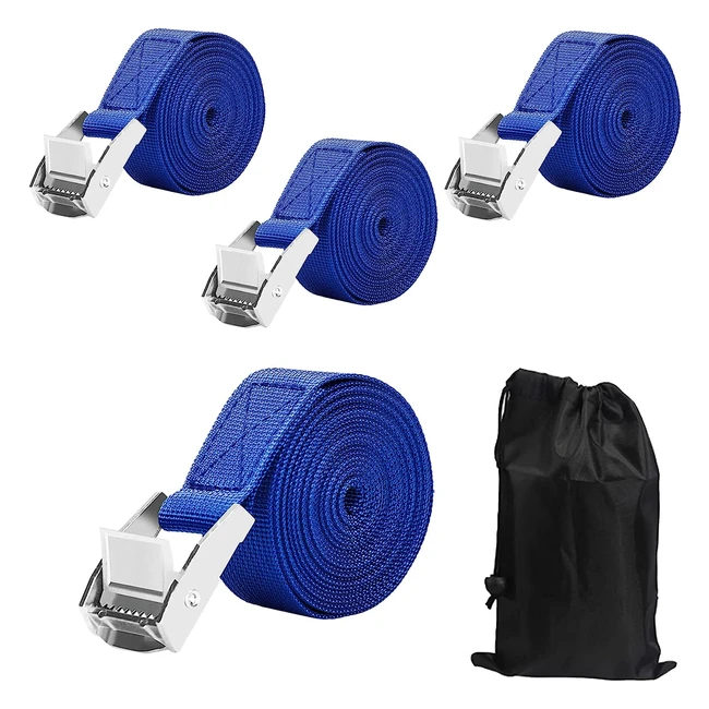 Lot de 4 sangles d'arrimage 25m, griffe de fixation, charge maximale 250 kg, bleu