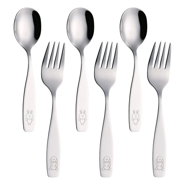 Esclusivo set posate bambini Exzact in acciaio inox - 6 pezzi - Forchetta e cucchiai cena