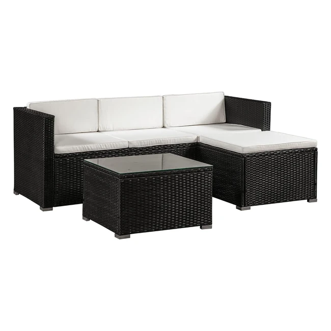 Polyrattan Lounge Punta Cana M - Wetterfest - 3er Sofa Hocker Tisch - Schwarz
