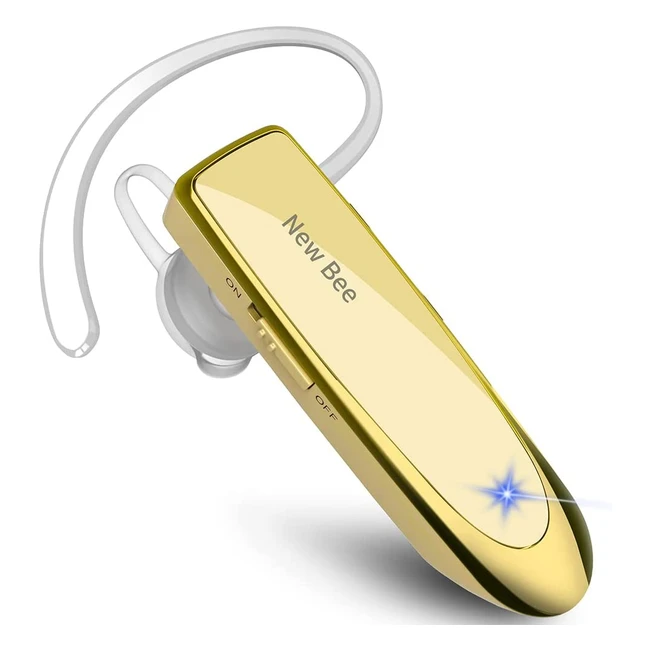New Bee Bluetooth Earpiece Wireless Headset Handsfree with Clear Voice Capture Technology - Gold