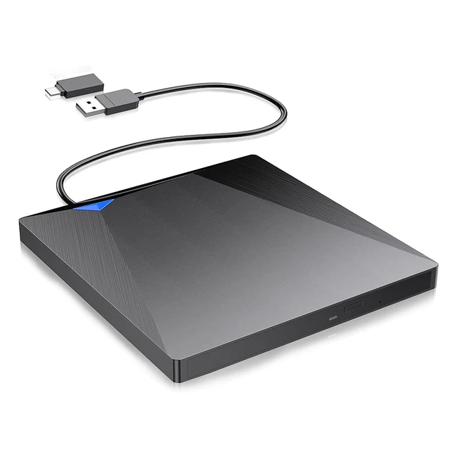 Grabadora externa de CD y DVD USB 3.0 Tipo C portátil - Compatible con Windows 10, Mac OS - Velocidad de escritura rápida